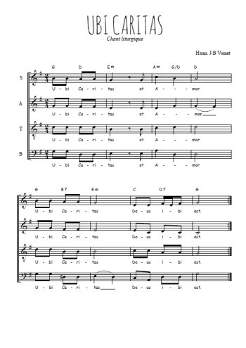 Téléchargez l'arrangement de la partition de Ubi Caritas de Taizé en PDF à quatre voix SATB