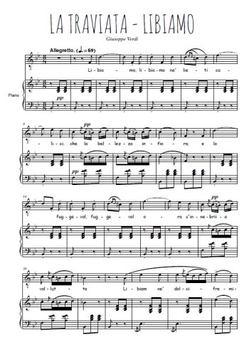 Téléchargez l'arrangement de la partition de Giuseppe-Verdi-Libiamo en PDF pour Chant et piano