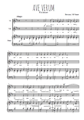 Téléchargez l'arrangement de la partition de Ave Verum en PDF pour deux voix égales et piano