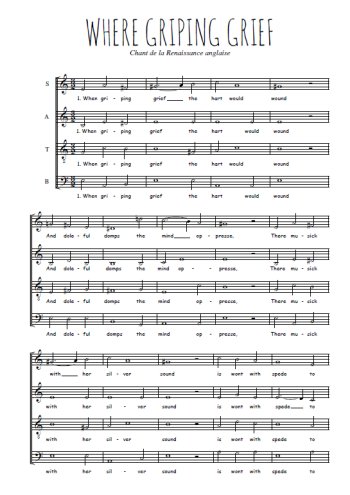 Téléchargez l'arrangement de la partition de Where griping grief en PDF à quatre voix SATB