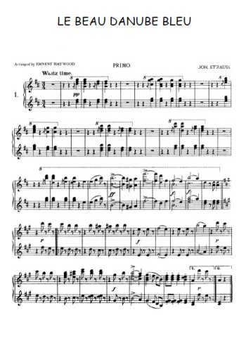 Le beau Danube bleu pour piano à 4 mains Partition gratuite