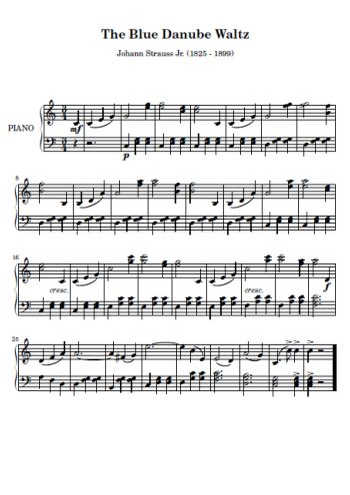 Le beau Danube bleu pour piano Partition gratuite