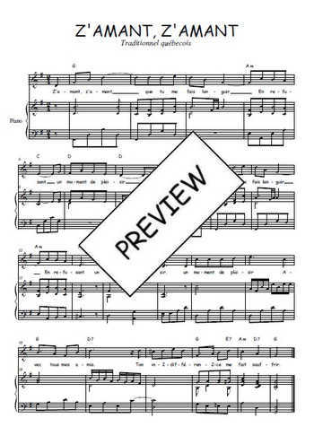 Téléchargez l'arrangement de la partition de quebec-z-amant-z-amant en PDF pour Chant et piano