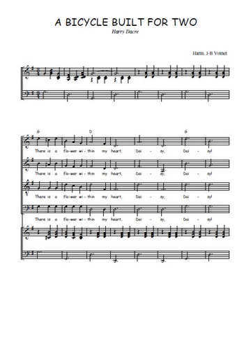 Téléchargez l'arrangement de la partition de A bicycle built for two en PDF pour 4 voix mixtes et piano
