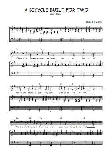 Téléchargez l'arrangement de la partition de daisy-bell-a-bicycle-built-for-two en PDF pour Chant et piano
