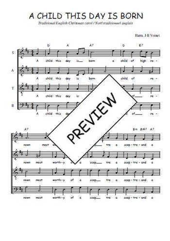Téléchargez l'arrangement de la partition de A child this day is born en PDF à quatre voix SATB