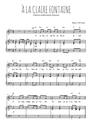 Téléchargez l'arrangement de la partition de a-la-claire-fontaine en PDF pour Chant et piano
