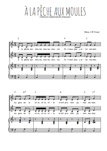 Téléchargez l'arrangement de la partition de A la pêche aux moules en PDF pour deux voix égales et piano