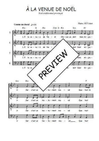 Téléchargez l'arrangement de la partition de A la venue de Noël en PDF à quatre voix SATB