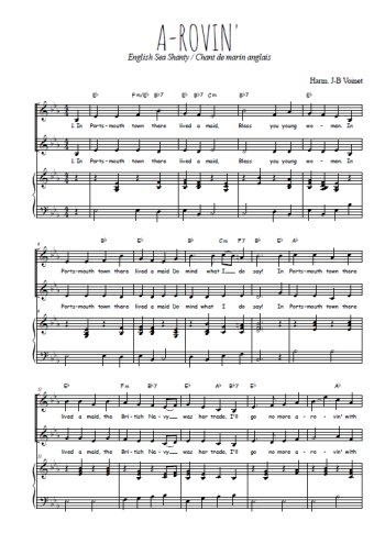 Téléchargez l'arrangement de la partition de A-rovin' en PDF pour deux voix égales et piano