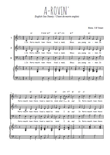Téléchargez l'arrangement de la partition de A-rovin' en PDF pour trois voix mixtes et piano