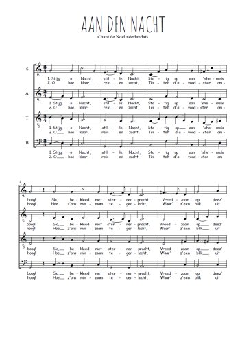 Téléchargez l'arrangement de la partition de Aan den Nacht en PDF à quatre voix SATB