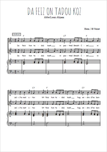 Téléchargez l'arrangement de la partition de Da feiz on tadou koz en PDF pour deux voix égales et piano