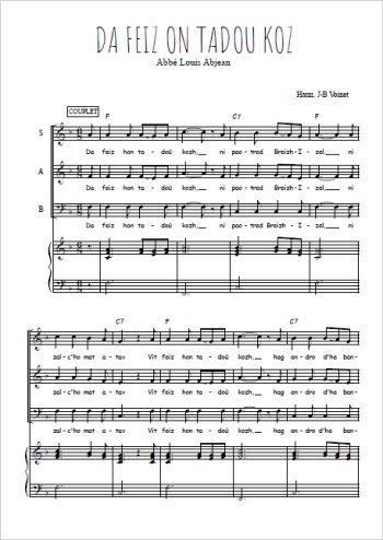 Téléchargez l'arrangement de la partition de Da feiz on tadou koz en PDF pour trois voix mixtes et piano