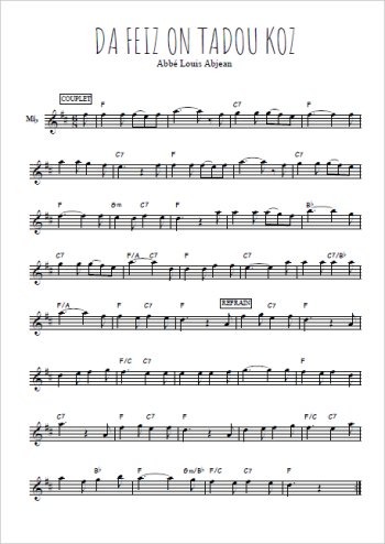 Téléchargez l'arrangement de la partition pour sax en Mib de la musique Da feiz on tadou koz en PDF