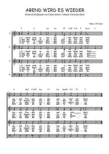 Téléchargez l'arrangement de la partition de Abend wird es wieder en PDF à quatre voix SATB
