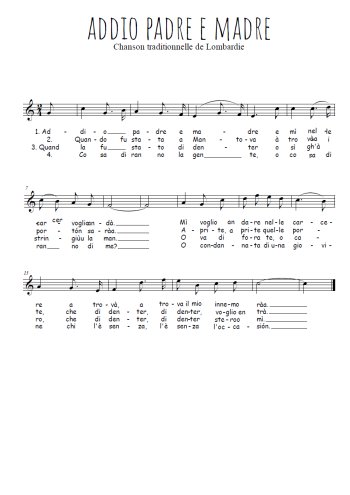 Traditionnel - Addio padre e madre
