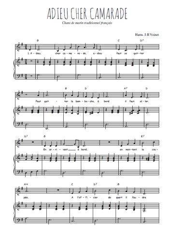 Téléchargez l'arrangement de la partition de chant-de-marins-adieu-cher-camarade en PDF pour Chant et piano