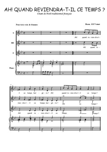 Téléchargez l'arrangement de la partition de Ah! quand reviendra-t-il en PDF pour trois voix de femmes et piano