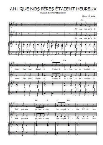 Téléchargez l'arrangement de la partition de Ah ! Que nos pères étaient heureux ! en PDF pour deux voix égales et piano