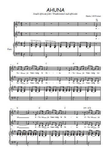 Téléchargez l'arrangement de la partition de Ahuna en PDF pour deux voix égales et piano