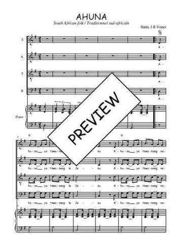 Téléchargez l'arrangement de la partition de Ahuna en PDF pour 4 voix mixtes et piano