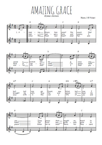 Téléchargez l'arrangement de la partition de Amazing grace en PDF à deux voix