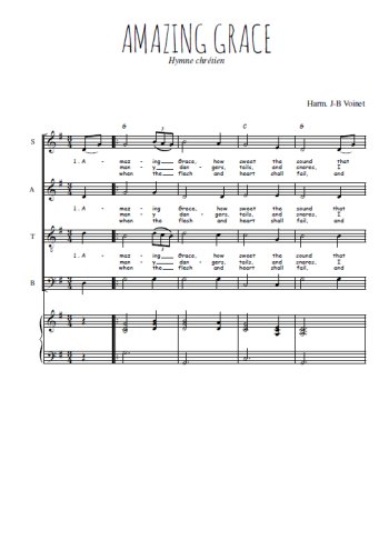 Téléchargez l'arrangement de la partition de Amazing grace en PDF pour 4 voix mixtes et piano