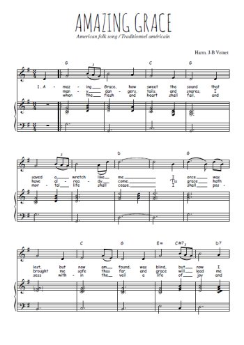 Téléchargez l'arrangement de la partition de hymne-chretien-amazing-grace en PDF pour Chant et piano
