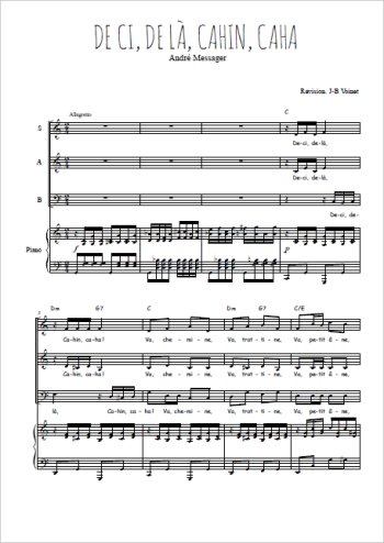 Téléchargez l'arrangement de la partition de De ci, de là, cahin, caha en PDF pour trois voix mixtes et piano