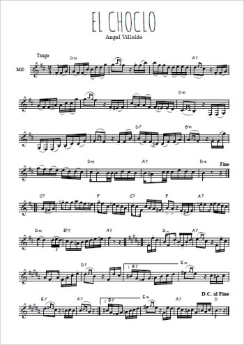 Téléchargez l'arrangement de la partition pour sax en Mib de la musique El Choclo en PDF