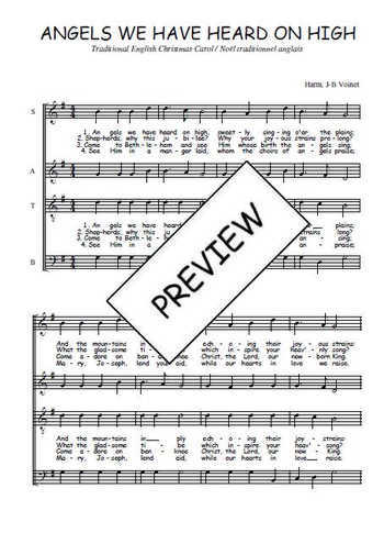 Téléchargez l'arrangement de la partition de Angels we have heard on high en PDF à quatre voix SATB