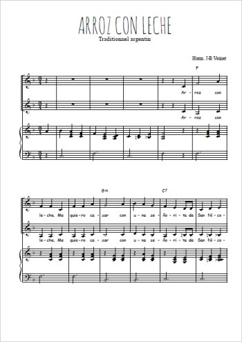 Téléchargez l'arrangement de la partition de Arroz con leche en PDF pour deux voix égales et piano
