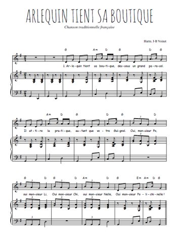 Téléchargez l'arrangement de la partition de Traditionnel-Arlequin-tient-sa-boutique en PDF pour Chant et piano