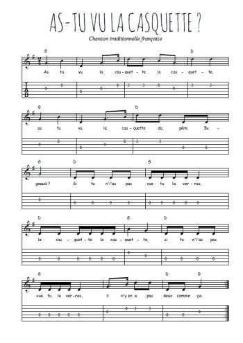 Téléchargez la tablature de la musique Traditionnel-As-tu-vu-la-casquette en PDF