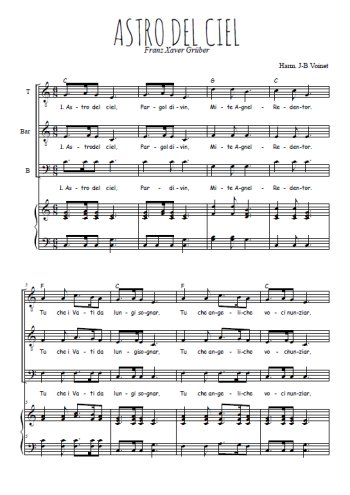 Téléchargez l'arrangement de la partition de Astro del Ciel en PDF pour trois voix d'hommes et piano