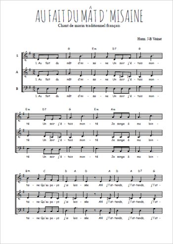 Téléchargez l'arrangement de la partition de Au fait du mât de misaine en PDF à trois voix