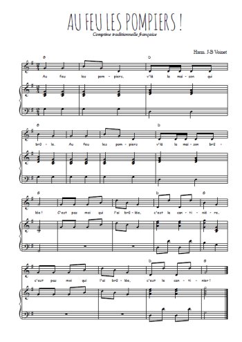 Téléchargez l'arrangement de la partition de Traditionnel-Au-feu-les-pompiers en PDF pour Chant et piano