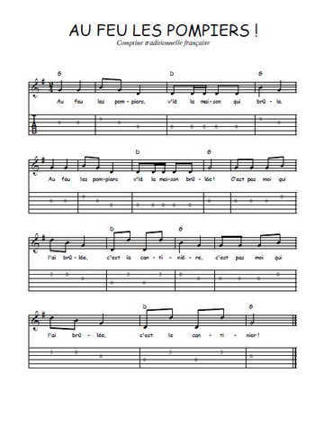 Téléchargez la tablature de la musique Traditionnel-Au-feu-les-pompiers en PDF