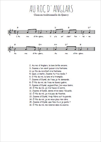 Au roc d'Anglars Partition gratuite