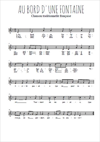 Téléchargez la partition de Au bord d'une fontaine en PDF
