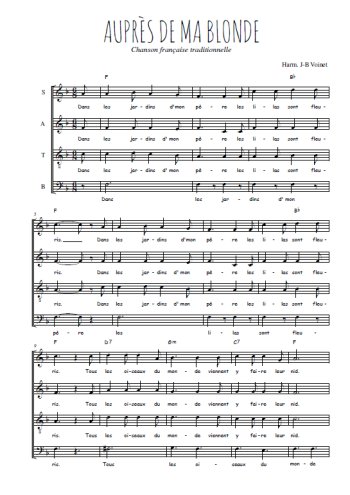 Téléchargez l'arrangement de la partition de Auprès de ma blonde en PDF à quatre voix SATB