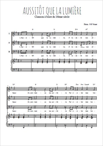Téléchargez l'arrangement de la partition de Aussitôt que la lumière en PDF pour trois voix mixtes et piano
