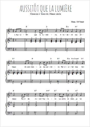 Téléchargez l'arrangement de la partition de aussitot-que-la-lumiere en PDF pour Chant et piano