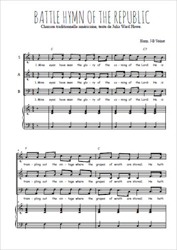 Téléchargez l'arrangement de la partition de Battle hymn of the republic en PDF pour trois voix mixtes et piano