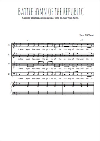 Téléchargez l'arrangement de la partition de Battle hymn of the republic en PDF pour 4 voix mixtes et piano