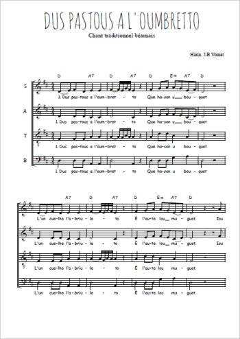 Téléchargez l'arrangement de la partition de Dus pastous a l'ombretto en PDF à quatre voix SATB