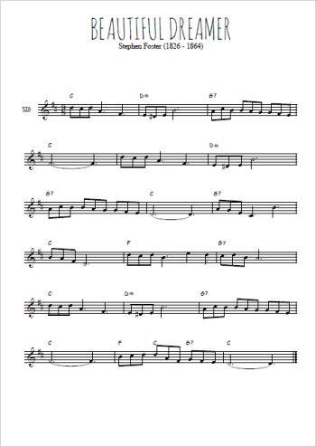 Téléchargez l'arrangement de la partition en Sib de la musique Beautiful Dreamer en PDF