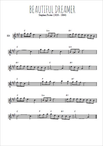 Téléchargez l'arrangement de la partition pour sax en Mib de la musique Beautiful Dreamer en PDF