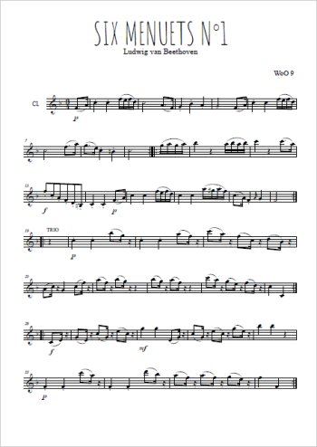 Téléchargez l'arrangement de la partition en Sib de la musique Six menuets, N°1 en PDF
